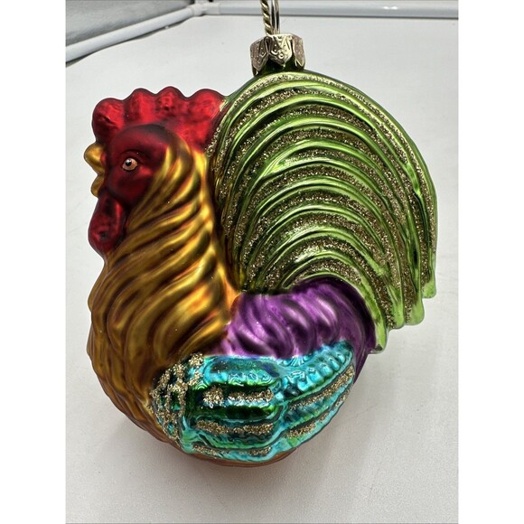 Rooster Christmas Ornament Glass Blown Farm Animal Christmas Tree Hanging Decor - Picture 1 of 5